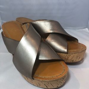 Nicole Chunky Cork Wedge Sandals - Metallic 8.5